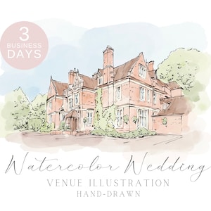 Watercolor Wedding Venue Illustration, Custom Venue Drawing, Hand Drawn from Photo, Couple Gift, 1st Anniversary Gift, Watercolor Painting