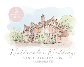 Watercolor Wedding Venue Illustration, Custom Venue Drawing, Hand Drawn from Photo, Couple Gift, 1st Anniversary Gift, Watercolor Painting