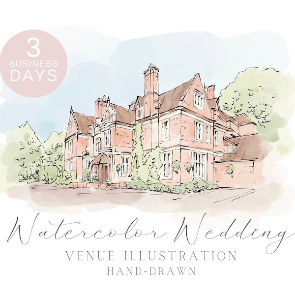 Watercolor Wedding Venue Illustration, Custom Venue Drawing, Hand Drawn from Photo, Couple Gift, 1st Anniversary Gift, Watercolor Painting