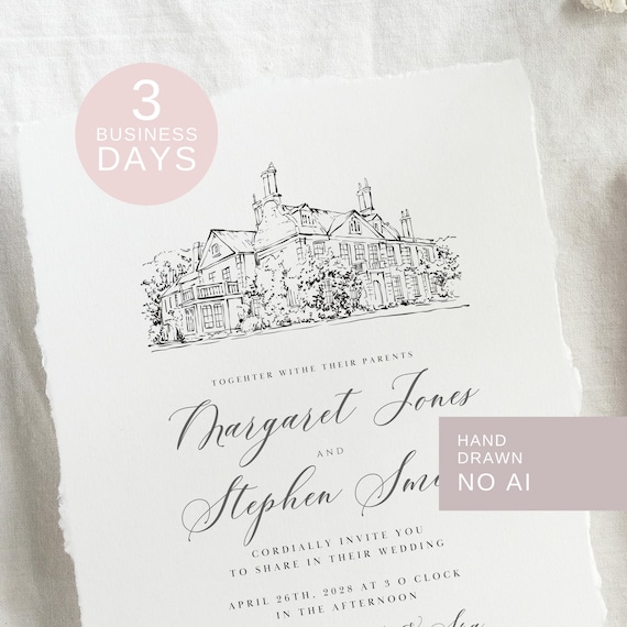 Wedding Venue Illustration, Custom Drawing from Photo, Hand Drawn Venue Sketch, Wedding Venue Drawing, Wedding Drawing, 1st Anniversary Gift