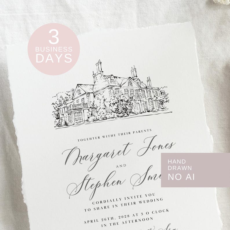 Wedding Venue Illustration, Custom Drawing from Photo, Hand Drawn Venue Sketch, Wedding Venue Drawing, Wedding Drawing, 1st Anniversary Gift image 1