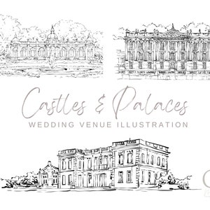 Hand Drawn Venue Illustration, Castle Drawing, Palace Drawing, Personalised Wedding Gift, Wedding Venue Sketch, Wedding Venue Drawing