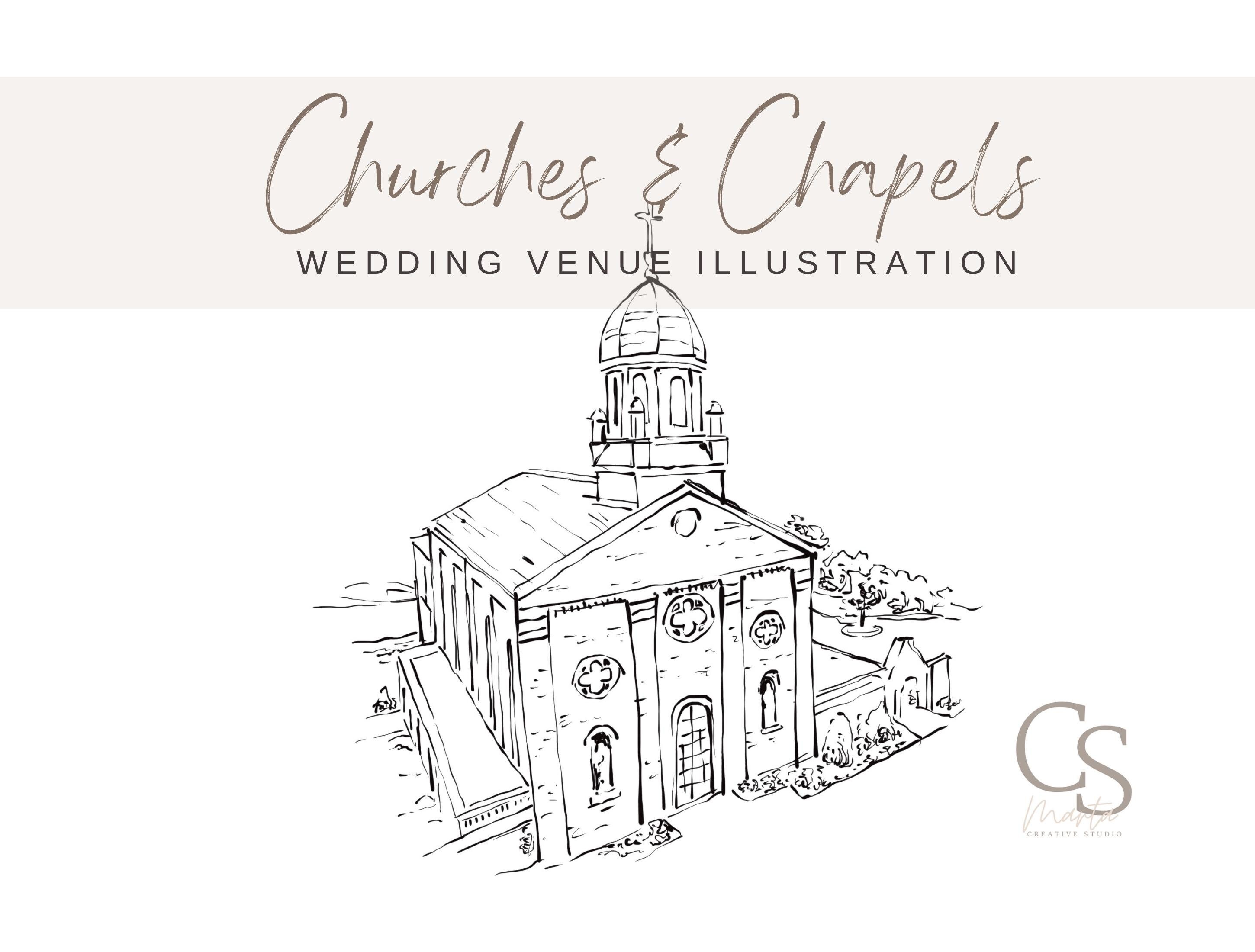 Church Wedding Venue Illustration Wedding Venue Sketch - Etsy