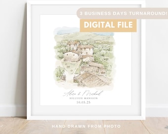 Watercolor Painting from Photo, Wedding Venue Illustration, 1st Anniversary Gift, Couple Gift, Wedding and Engagement Gift, Watercolor Art