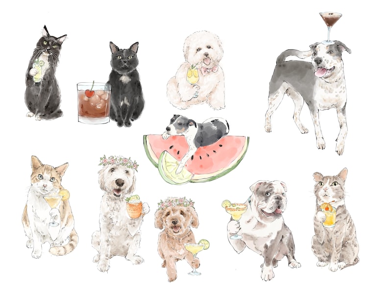 Pet Signature Drink Sign, Custom Watercolor Painting, Signature Drink illustration, Dog Custom Bar Sign, Signature Cocktail Wedding Sign image 2