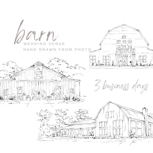 Barn Wedding Venue Illustration, Custom Venue Sketch from photo, Farmhouse Wedding, Old Barn Drawing, Wedding Venue Drawing, png