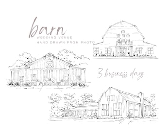 Barn Wedding Venue Illustration, Custom Venue Sketch from photo, Farmhouse Wedding, Old Barn Drawing, Wedding Venue Drawing, png