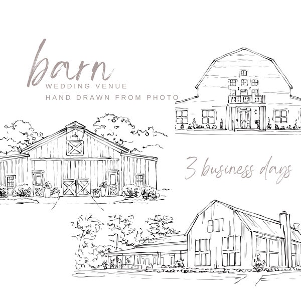 Barn Wedding Venue Illustration, Custom Venue Sketch from photo, Farmhouse Wedding, Country Wedding, Old Barn Drawings