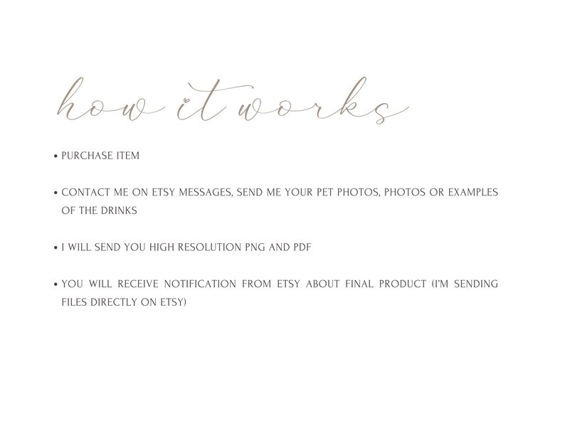 May include: How it works: Purchase item, contact the seller on Etsy with pet photos, receive high resolution PNG and PDF files.