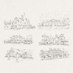 Wedding Venue Illustration, Custom Drawing from Photo, Hand Drawn Venue Sketch, Wedding Venue Drawing, Wedding Drawing, 1st Anniversary Gift image 5