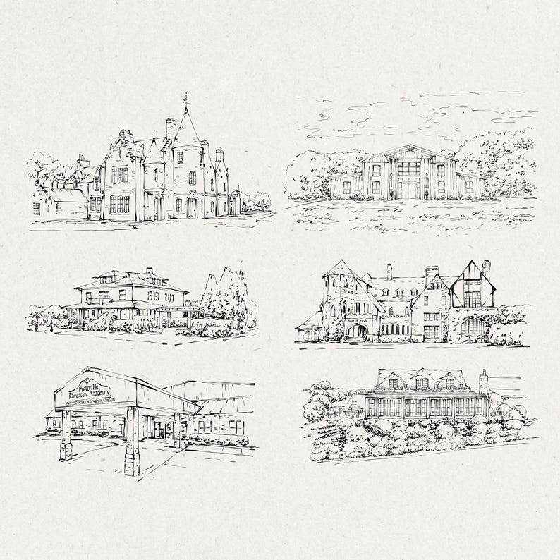 Wedding Venue Illustration, Custom Drawing from Photo, Hand Drawn Venue Sketch, Wedding Venue Drawing, Wedding Drawing, 1st Anniversary Gift image 5