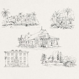 Wedding Venue Illustration, Custom Drawing from Photo, Hand Drawn Venue Sketch, Wedding Venue Drawing, Wedding Drawing, 1st Anniversary Gift image 4