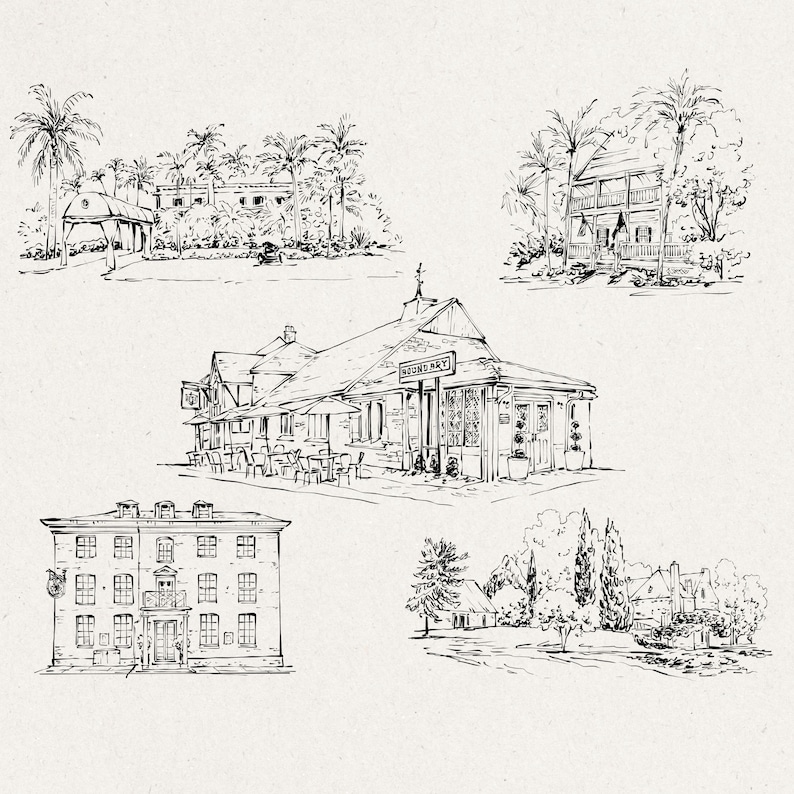 Wedding Venue Illustration, Custom Drawing from Photo, Hand Drawn Venue Sketch, Wedding Venue Drawing, Wedding Drawing, 1st Anniversary Gift image 4