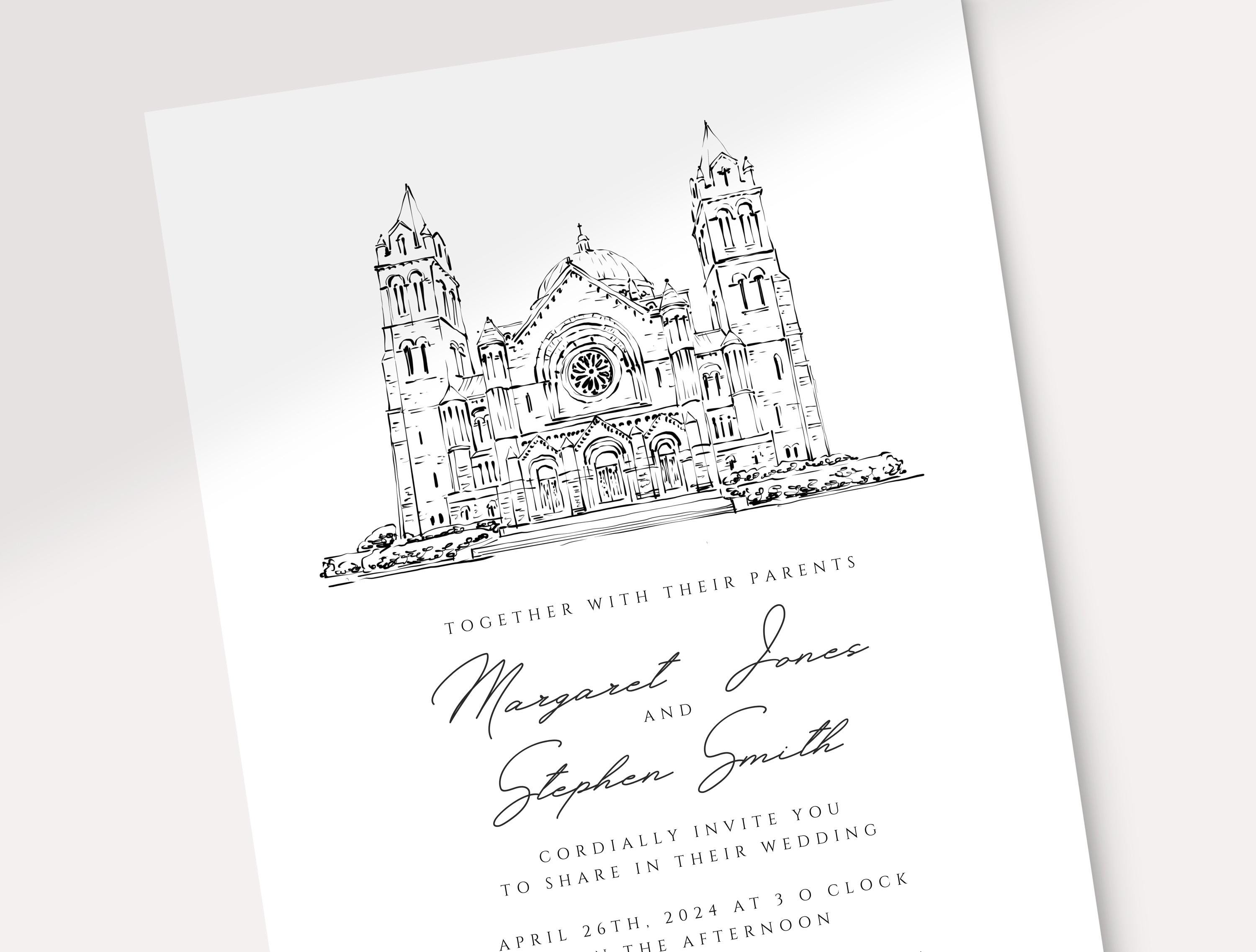 Church Wedding Venue Illustration, Wedding Venue Sketch, Custom Wedding ...