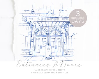 Hand Drawn Wedding Venue Illustration: Custom Entrance Sketch (Digital Download)