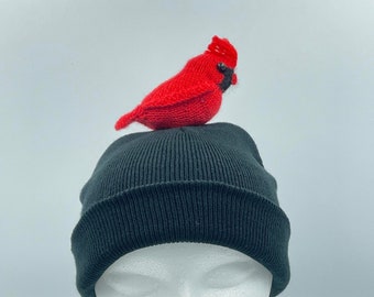 Hand-Knitted Cardinal Bird Beanie – Winter Acrylic Hat, Warm gift for Christmas