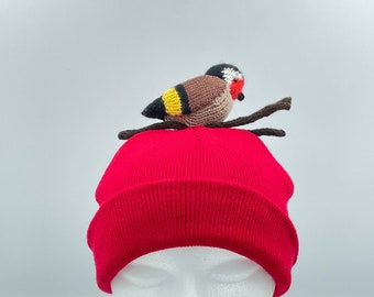 Handmade in Ukraine, Beanies Hats with bird Goldfinch, Winter Gift for everyone, Christmas ideas, Holiday Present