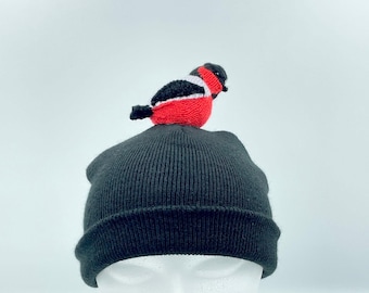Hand Knit Bullfinch Beanie: Unisex Winter Hat