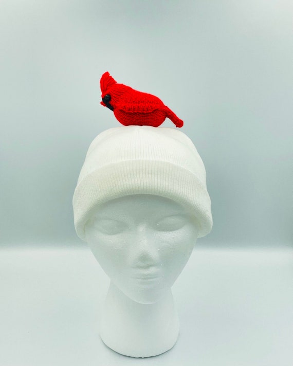 Handmade Knitted Beanie With Cardinal Bird – Whimsical  display picture 2
