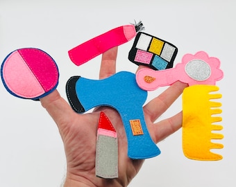 Felt Makeup Finger Puppets: Handmade Beauty Set for Kids