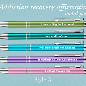 Ensemble de stylos en métal avec affirmation pour la guérison d'une toxicomanie - cadeaux de récupération, cadeaux de récupération de NA, cadeaux de sobriété - pratique de la pleine conscience