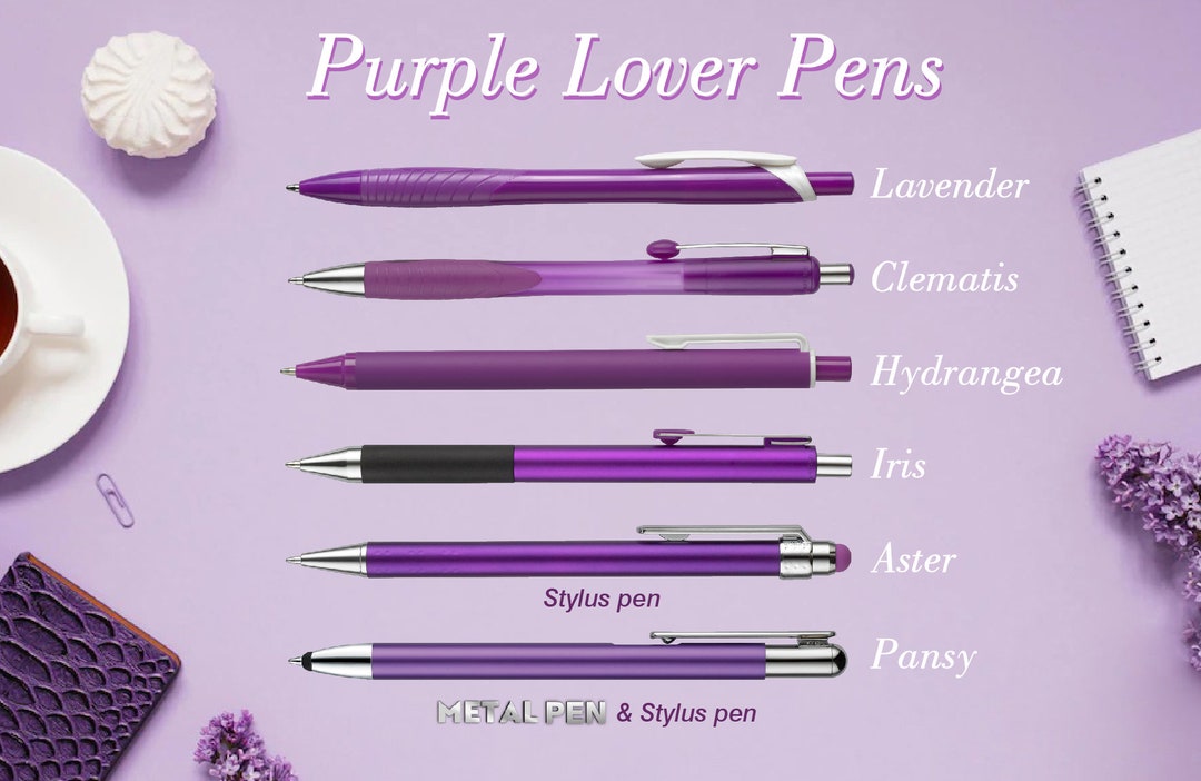 Purple Lover Pens, Set of 6 Purple Pen ,6 Styles Purple Pens. Purple