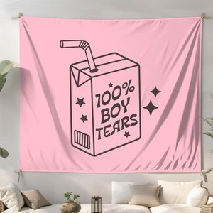 100% Boy Tears Tapestry - Funny Feminist Decor - Bold Empowerment Art - Quirky Decor - Funny Dorm Room Decor - Pink tapestry for Girls Room