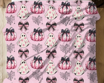 Pink Halloween Blanket – Coquette Ghost, Autumn Decor