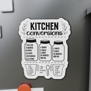 Kitchen Conversions Chart Magnet - Handy Measurement Guide for Cooking, Fridge Magnet,, Home owner gift, cooking conversion chart, magnet
