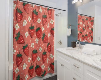 Cortina de ducha de fresas – Decoración floral de frutas para el baño en verano