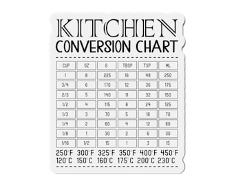 Kitchen Conversions Chart Magnet - Handy Measurement Guide for Cooking, Fridge Magnet, Home owner gift, cooking conversion chart, magnet