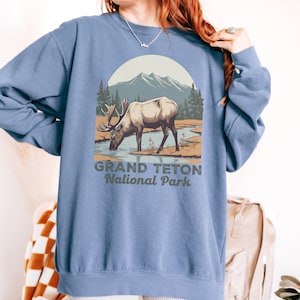 Grand Teton National Park Crewneck Sweatshirt - Comfort Colors Vintage Moose Design - Nature Lovers Cozy Pullover - National Park Apparel