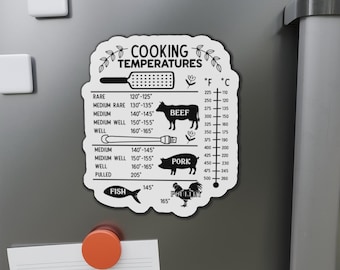 Cooking Temperatures Chart Magnet - Handy Temperature Guide for Cooking, Fridge Magnet,, Home owner gift, meat temperature chart, magnet