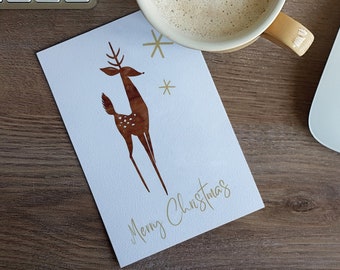 Printable, Reindeer Christmas Card, Merry Christmas, Blank