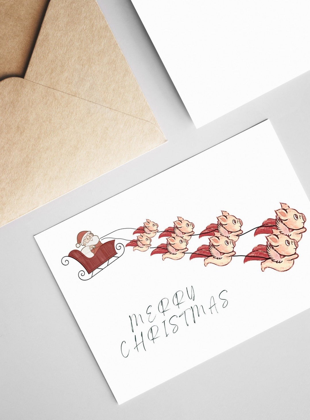 Printable, Card, Christmas Card, Reusable, Santa Pig Sleigh, Merry Christmas - Etsy