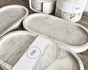 Decorative marble oval tray, round pot or coasters (Trinket dish, bathroom accessories, water repellent,none slip) Home gift. gift for her