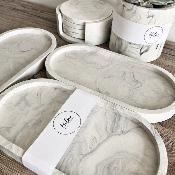 Decorative marble oval tray, round pot or coasters (Trinket dish, bathroom accessories, water repellent,none slip) Home gift. gift for her