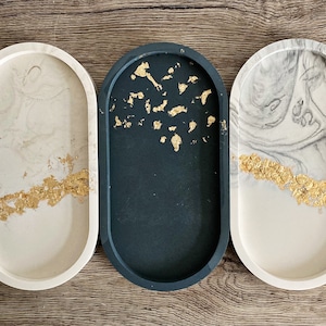 Decorative Oval tray (GOLD LEAF half and half marble or plain) Trinket tray, bathroom accessory Gift for her, birthday gift, Home gift Oval tray