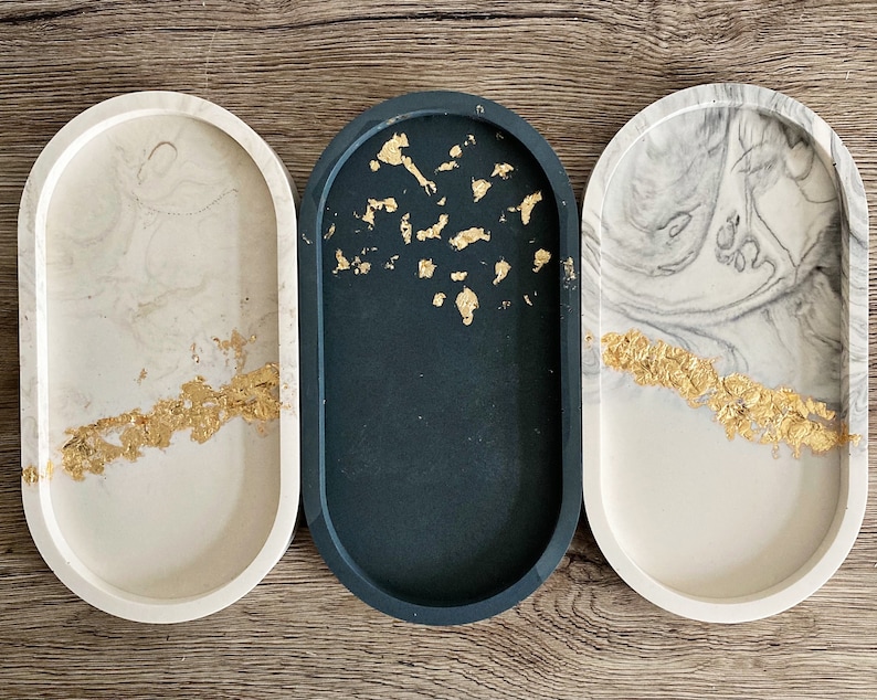 Decorative Oval tray (GOLD LEAF half and half marble or plain) Trinket tray, bathroom accessory Gift for her, birthday gift, Home gift Oval tray