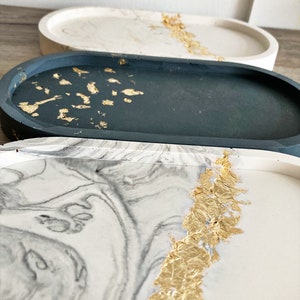 Decorative Oval tray (GOLD LEAF half and half marble or plain) Trinket tray, bathroom accessory Gift for her, birthday gift, Home gift image 4