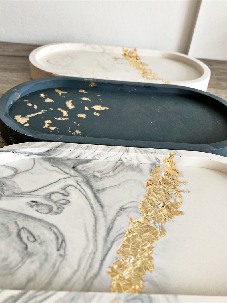 Decorative Oval tray (GOLD LEAF half and half marble or plain) Trinket tray, bathroom accessory Gift for her, birthday gift, Home gift image 4