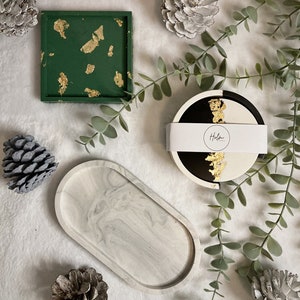 Decorative Oval tray (GOLD LEAF half and half marble or plain) Trinket tray, bathroom accessory Gift for her, birthday gift, Home gift image 7