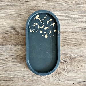 Decorative Oval tray (GOLD LEAF half and half marble or plain) Trinket tray, bathroom accessory Gift for her, birthday gift, Home gift Block navy