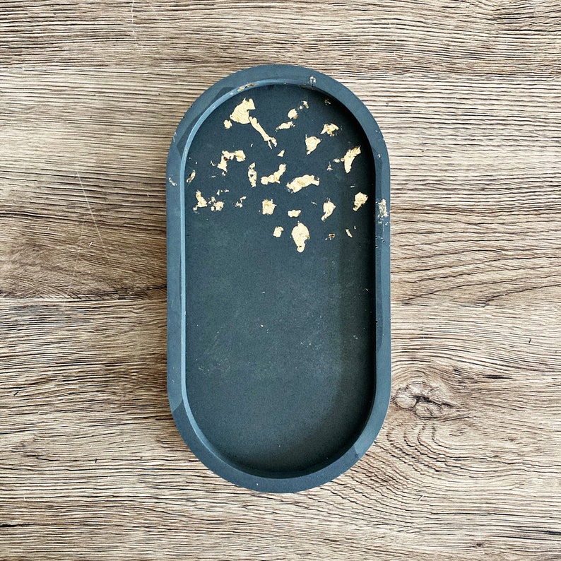 Decorative Oval tray (GOLD LEAF half and half marble or plain) Trinket tray, bathroom accessory Gift for her, birthday gift, Home gift Block navy