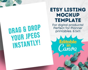 Aesthetic Etsy Listing Mockup, 8.5x11, Canva Template for Digital Product Printables Worksheets Planners or Ebook Journal Image Template