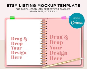 Maqueta estética de listado de Etsy 8.5x11, plantilla Canva para planificadores de hojas de trabajo imprimibles de productos digitales o plantilla de imagen de diario de libros electrónicos