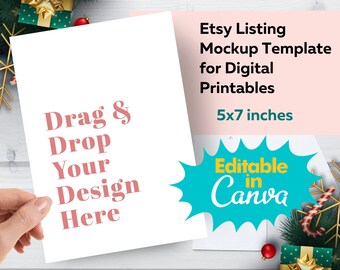 Plantilla Canva de maqueta de listado de tarjetas de Navidad 5x7 para imprimibles de productos digitales, planificadores de hojas de trabajo o plantilla de imagen de listado de diarios de libros electrónicos