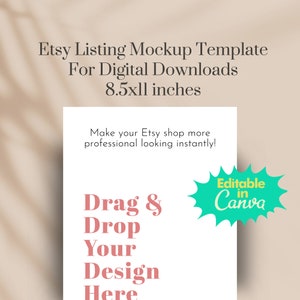 Etsy Listing Mockup for Digital Planners, Canva Template for Worksheet Planner or Ebooks, Journal Listing Image Template 8.5x11