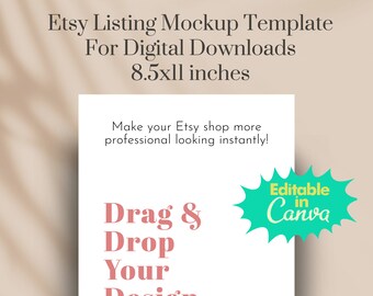 Etsy Listing Mockup for Digital Planners, Canva Template for Worksheet Planner or Ebooks, Journal Listing Image Template 8.5x11