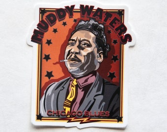 MUDDY WATERS Music Decal, Chicago Blues Singer Vinyl Sticker  Size 2.5" x 3"